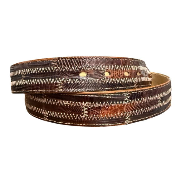 Vintage Tony Lama Genuine Lizard Leather Belt Size 40 Brown Western No Buckle
